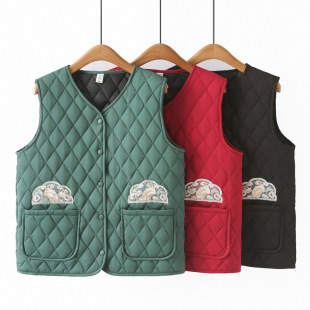 2024 autumn and winter plus size cotton vest women's embroidered applique national style vest 200kg fat sister vest slim 636