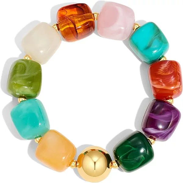 Amazon's New Best-Selling Multi-Color Resin Beaded Bracelet, Summer Bohemian Fashion Versatile High-End Bracelet
