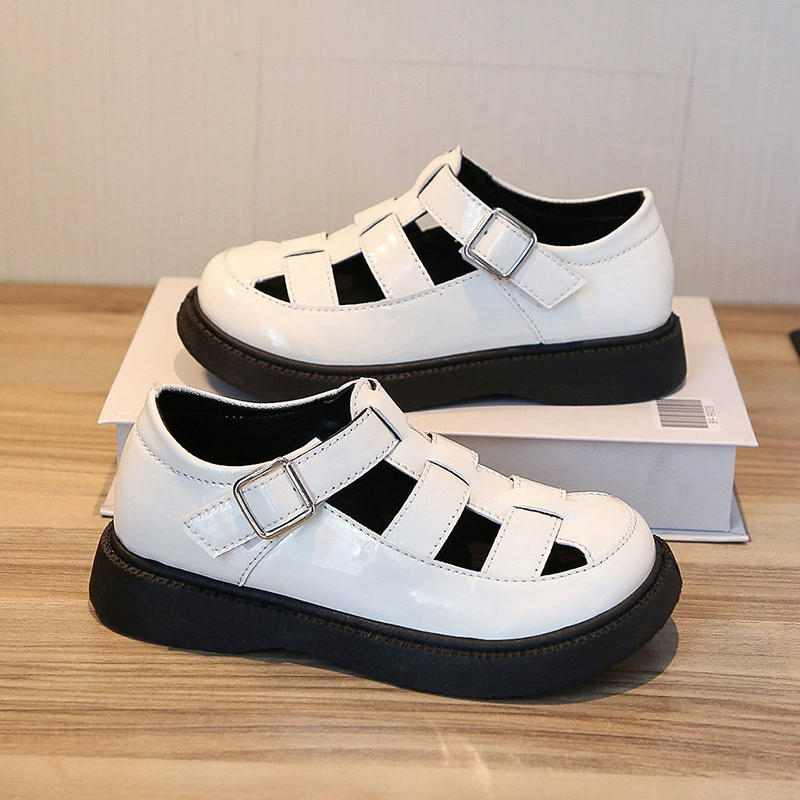 Детские кожаные сандалии для девочек, модель «Принцесса», лето 2025, новый стиль, британский стиль, с перфорацией, на мягкой подошве, повседневные, дышащие, в римском стиле