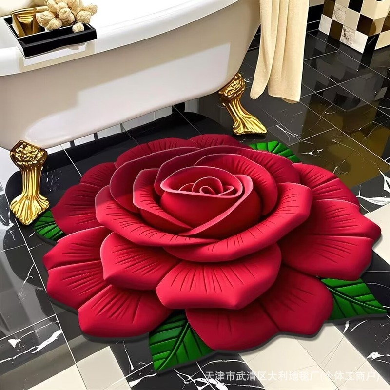 3D視覚花卉異形珪藻泥マット洗面台装飾マットトイレ吸水マット浴室マット|undefined