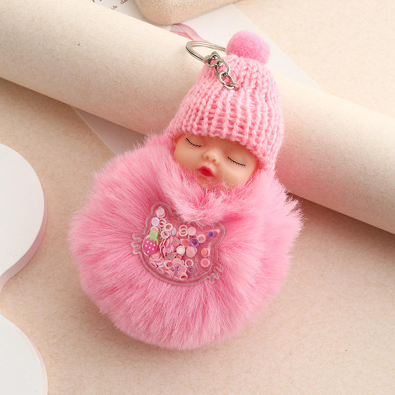 Amor dorado muñeca de sueño imitación de conejo bola de pelo colgante lindas bolsas escolares colgantes para niñas joyas de peluche llaveros