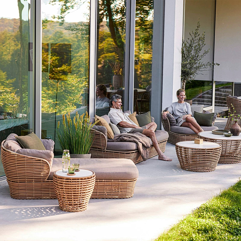 sofá de caña de ocio al aire libre patio jardín impermeable solar balcón sofá de caña combinado mesa de té image 6
