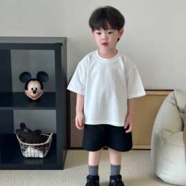 夏季纯棉纯色童装儿童彩色短袖t恤男女童小学生幼儿园毕业班服潮