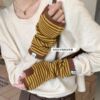 stripe Hemidactyly glove new pattern winter Korean Edition fashion Mid length version student keep warm knitting Mittens glove