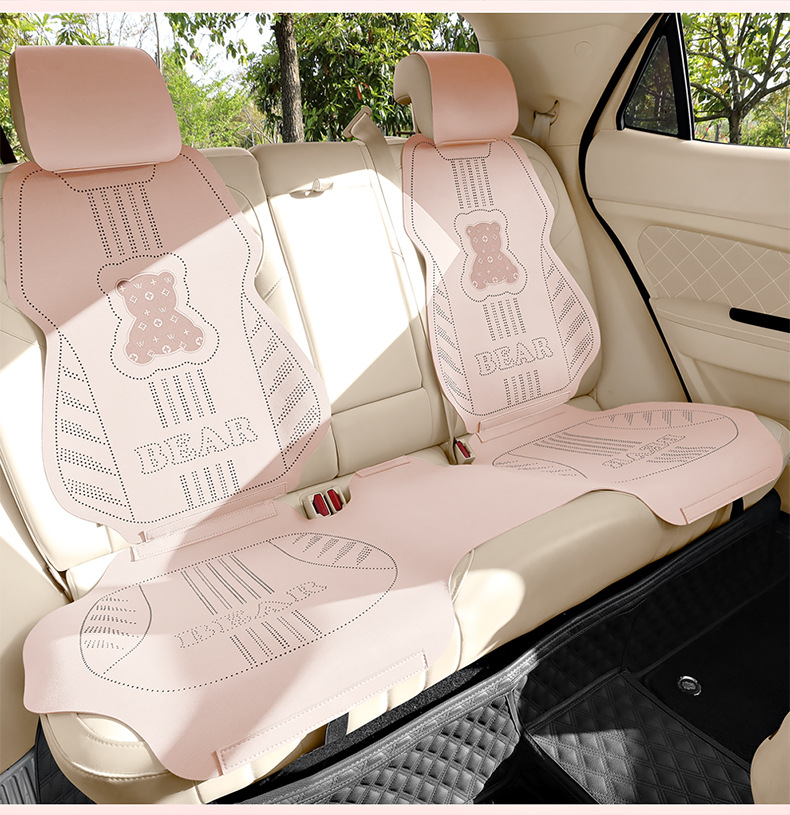 26 Bear-Themed All-Season Car Seat Cushion, Fresh Cartoon Bear Design, Breathable Seat Cover, Women's Cooling Pad, Five-Seater Set