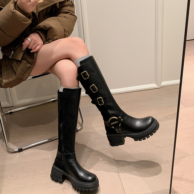 Denim autumn retro high boots platform heels