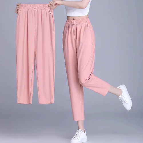 Ice Silk Quick-Drying Pants for Women 2025 New Summer Style Hang-Down Sports Pants Simple Elastic Nine-Inch Casual Women's Pants 