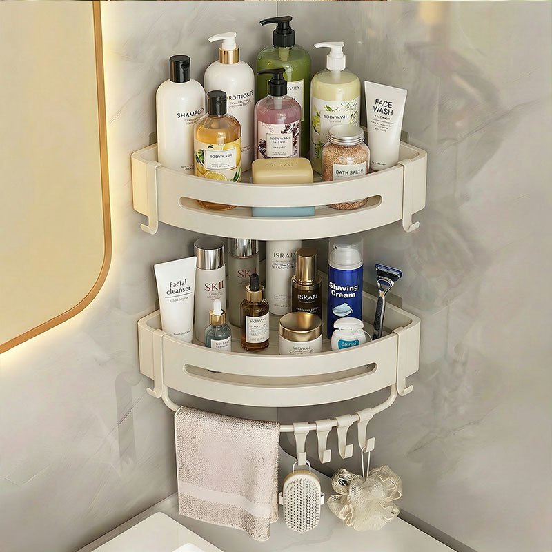 Gun Gray No-Drill Space Aluminum Storage Rack Triangle Basket Wall-Mounted Rack Bathroom Corner Storage Rack Triangle Storage Rack