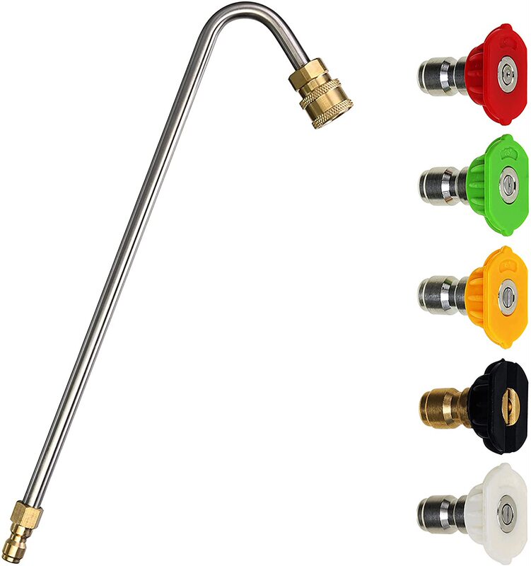 Drain Pipe Cleaning Kit Inclined 13inch Extension Pole 5-Color Nozzle Head 1/ 4inch Quick Connection High Pressure