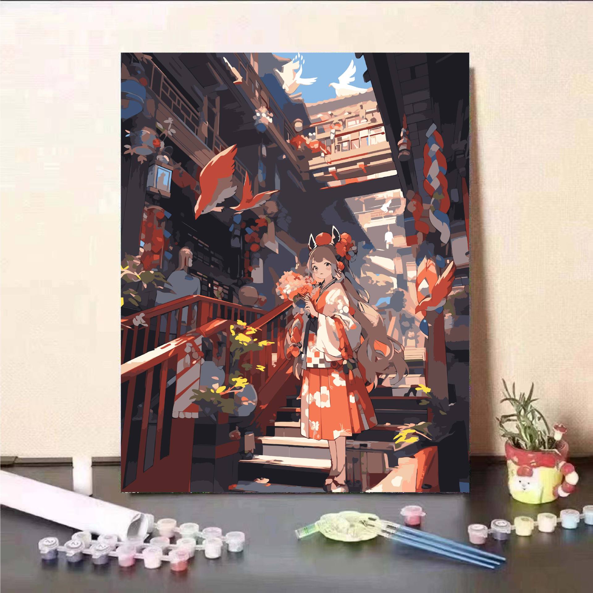 Personaje de yuanes animado bidimensional DIY pintura al óleo digital descomprimida a mano nicho pintura de relleno de color