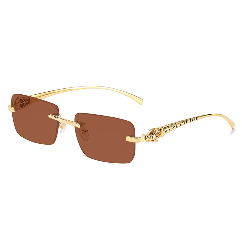 Sunglasses Leopard Head Metal Square Rimless Unisex Eyewear_voghion.com