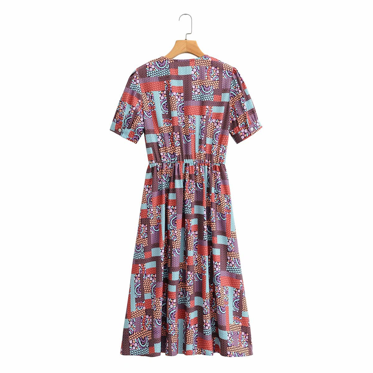 new printed V-neck short-sleeved dress  NSAM25633