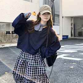 女装秋装2026新款卫衣搭配格子裙有领结三件套装