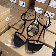 Za 2025夏の新型欧米の細いサンダルの女性のファッションのハイヒールの女性靴の丸い頭の露の指の黒色の細いヒールのサンダル
