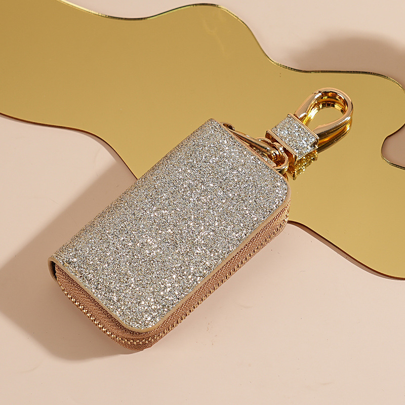 Transfronterizos sequinilla bolsas de llaves de automóviles unisex bolsas de almacenamiento de llaves de automóviles estrella brillante colgante de cuero llavero