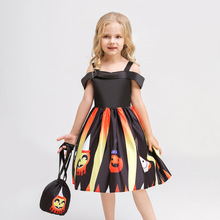 Girls Dress Halloween Party Witch Bat Pumpkin Halter Dress