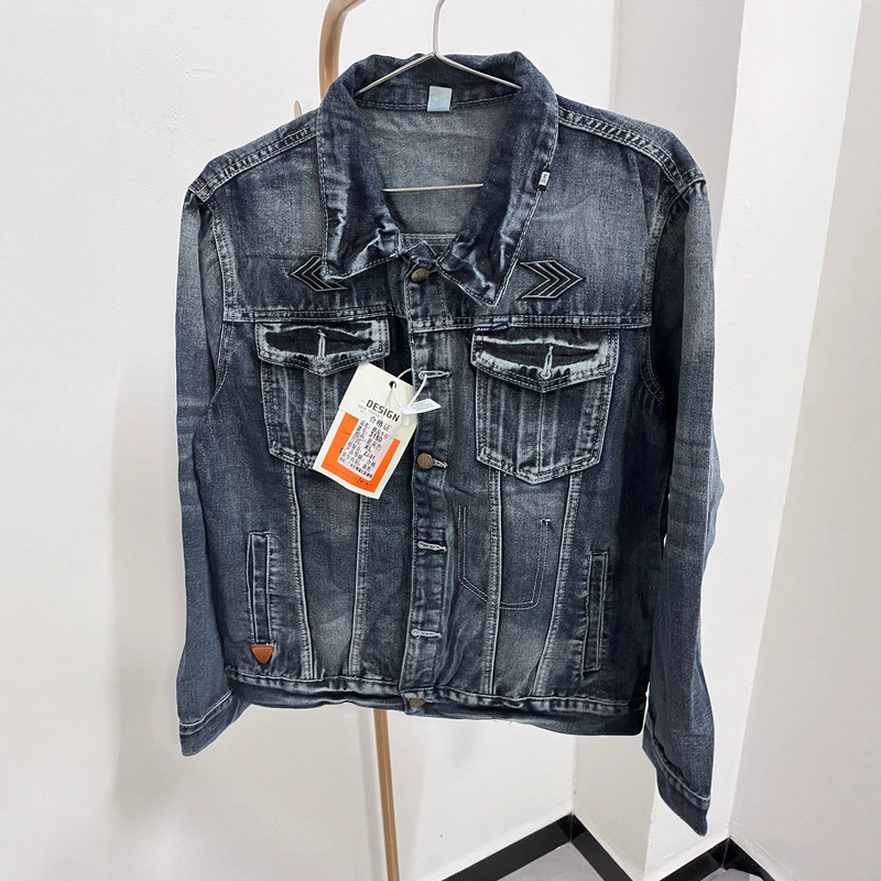 Heavy-Duty Denim Jacket for Men, American Retro Distressed Style, Trendy Slim-Fit Biker Jacket, Workwear Casual Top, Men's Clothing Heavy-Duty Denim Jacket for Men, American Retro Distressed Style, Trendy Slim-Fit Biker Jacket, Workwear Casual Top, Men's Clothing