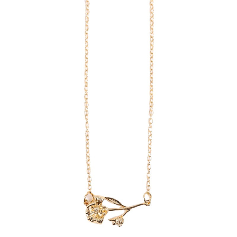 Cross-border ins estilo diciembre Flor de nacimiento flor tridimensional flor decorativa colgante collar 18K chapado en oro suéter cadena