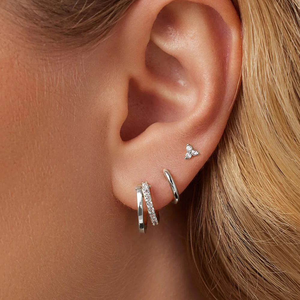 Ensemble De 3 Pièces Style Simple Commuer Géométrique Placage Incruster Argent Sterling Zircon Des Boucles D'Oreilles display picture 22