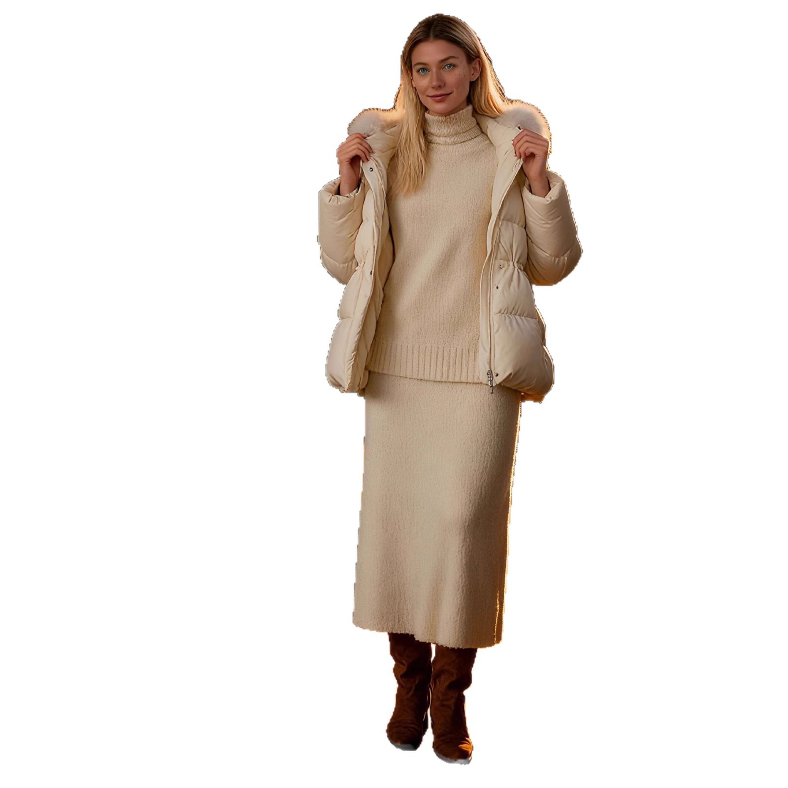 New Simple Drawstring Duck Hooded Winter Coat With Fur Collar Thickened Slimming Down Jacket_voghion.com