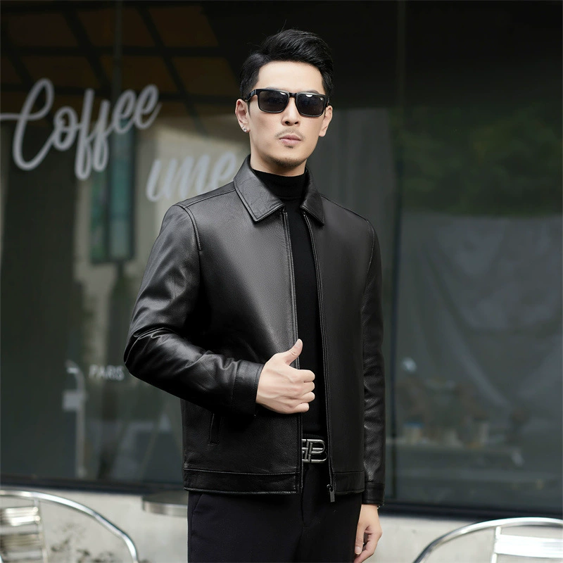 Liner with down, jacket, genuine leather, increased thickness, for middle age, 2024 years