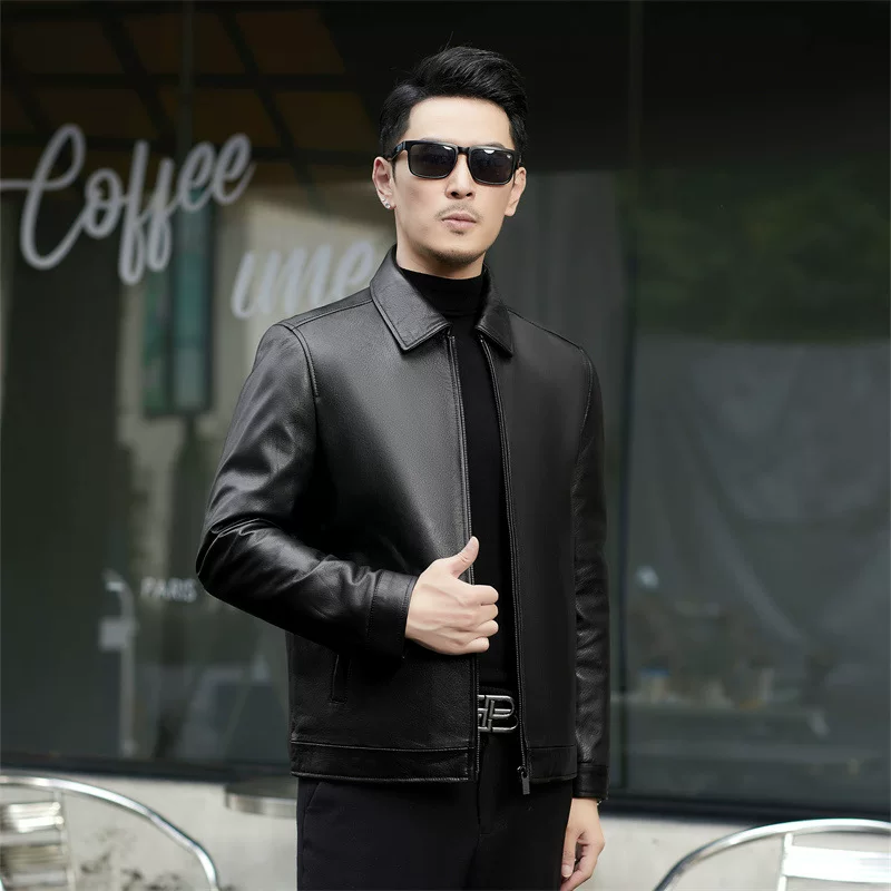 Liner with down, jacket, genuine leather, increased thickness, for middle age, 2024 years
