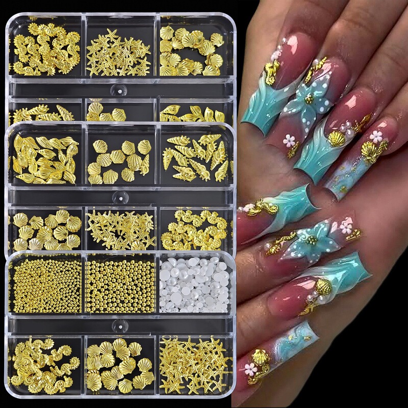 Cross-Border Jewelry Rivets, Mother-Of-Pearl Shells, Pearls, Starfish, 6-Compartment Mixed Nail Art Decorations, Ocean-Themed Nail Decorations, Rhinestones Cross-Border Jewelry Rivets, Mother-Of-Pearl Shells, Pearls, Starfish, 6-Compartment Mixed Nail Art Decorations, Ocean-Themed Nail Decorations, Rhinestones