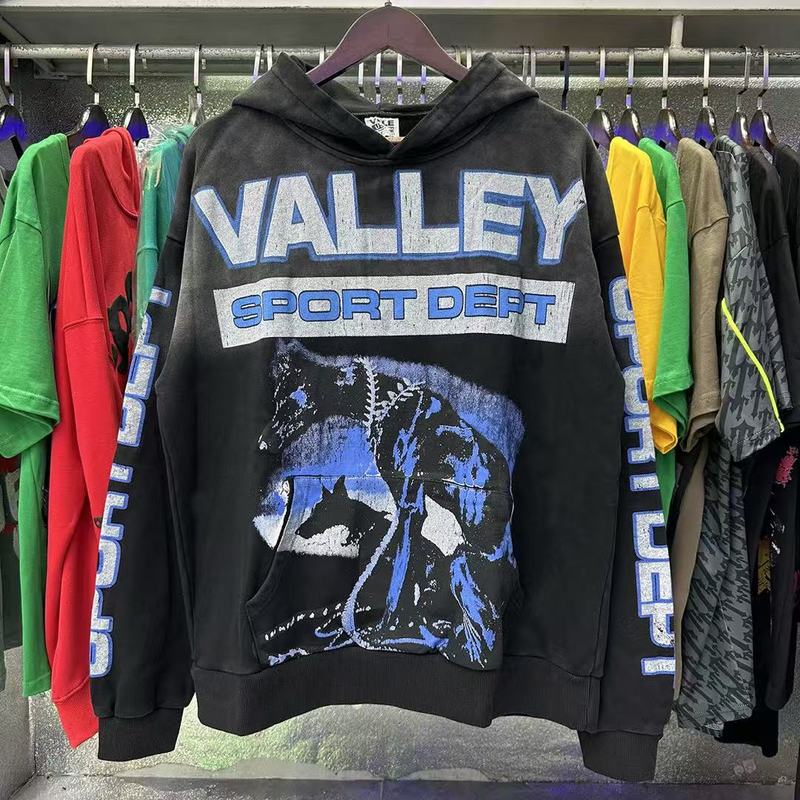 跨境外贸潮牌Vale复古人物卡通印花水洗做旧复古宽松男女连帽卫衣|undefined