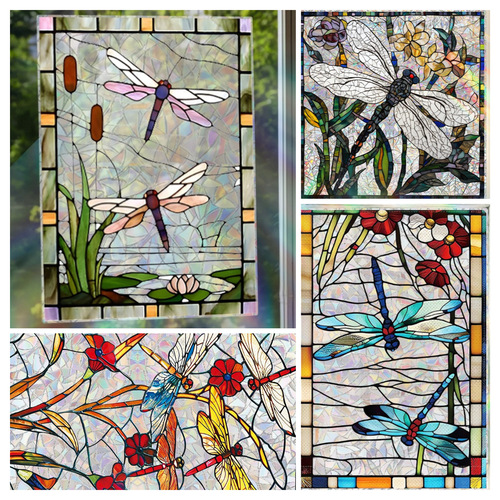 New OVO Electrostatic Glass Film with Dragonfly Animal & Floral Series, Cross-border Listing & Shipping Label with Barcode