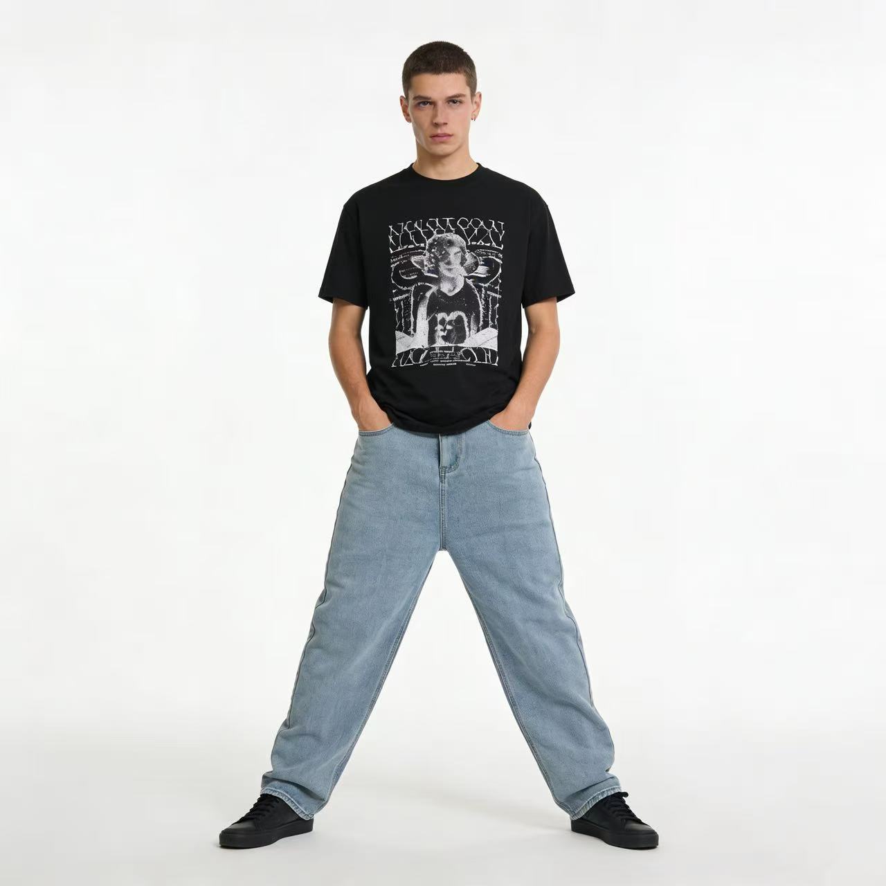 Men's Clothing Retro Style Jeans, High Street Wide Leg Loose Straight Leg With A Stylish Drape._mkmklike.com
