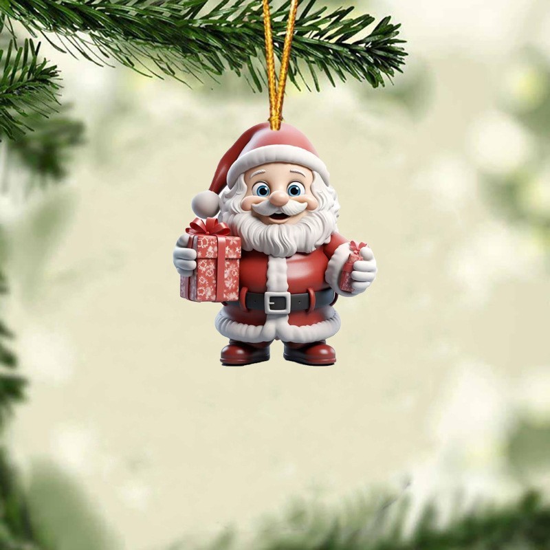 2025 Navidad transfronteriza acrílico plano Santa Claus regalo de decoración de automóviles colgantes decoraciones de árbol de Navidad