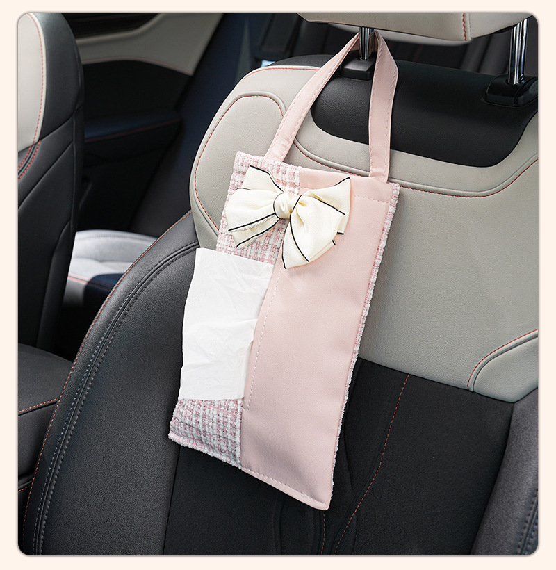 Blue Rain Car Tissue Box, Chanel-Style, High-End Feel, In-Car Tissue Bag, Leather Car Seat Back-Mounted Tissue Box