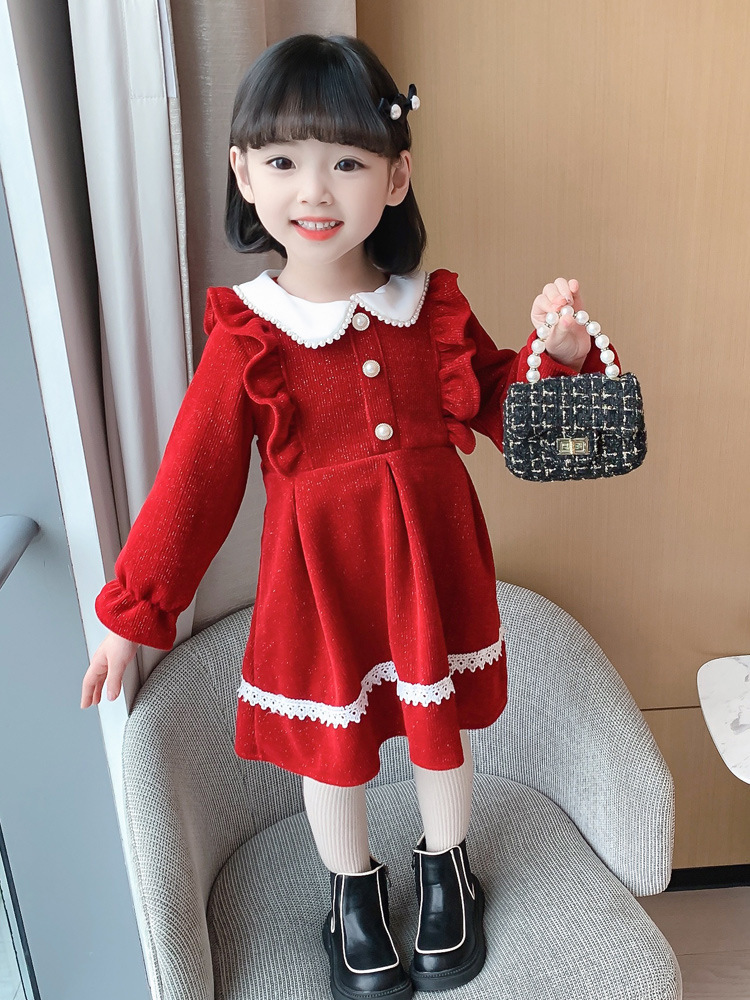 Girl's Fashionable 2023 Autumn New Fashion Sweet Doll Neck Princess Dress Trend for Small and Medium Sized_voghion.com