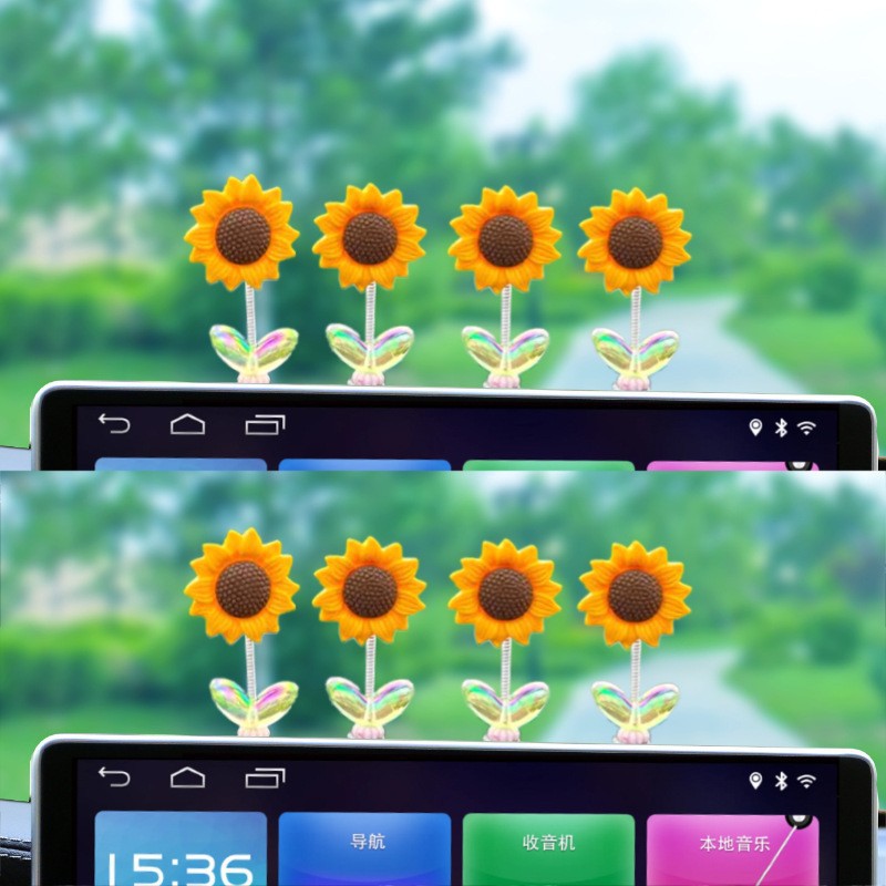 2024 nuevas celebridades de Internet sacudiendo la cabeza, girasol lindo decoración de coche, consola central de coche, joyería de girasol