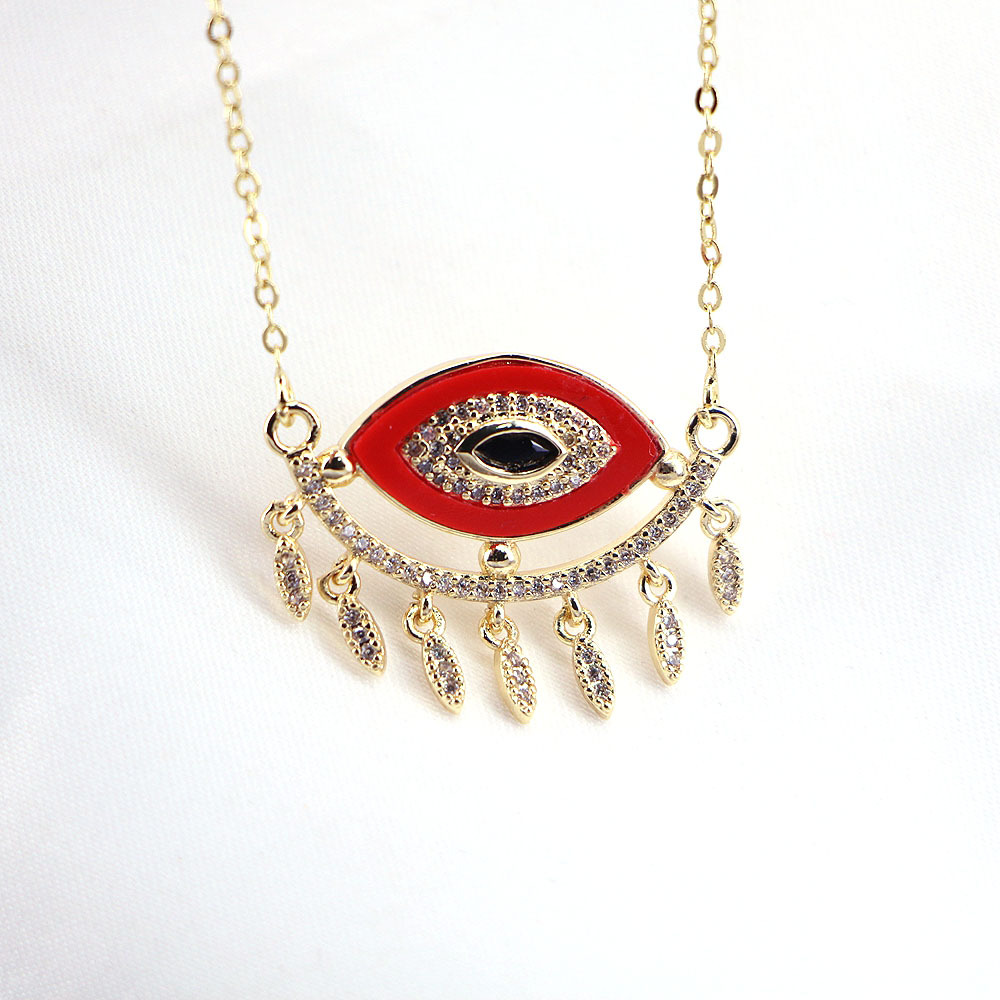 Vintage Inlaid Zirconium Devil's Eye Turkish Pendant Dripping Oil Necklace Wholesale display picture 2