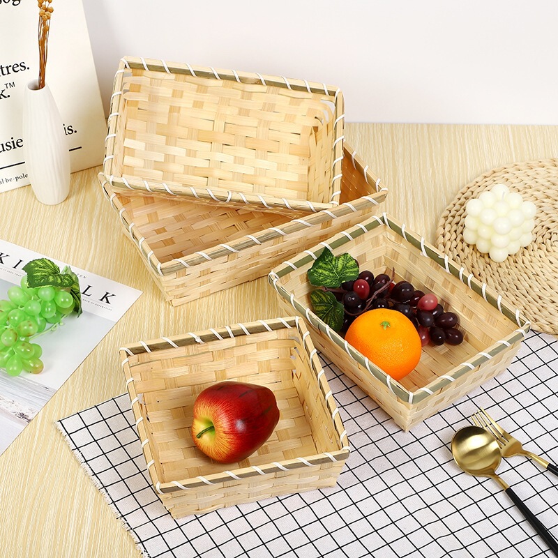Square bamboo basket, woven bamboo basket, egg storage basket, handmade tray, bamboo product, steamed bun basket, commercial basket