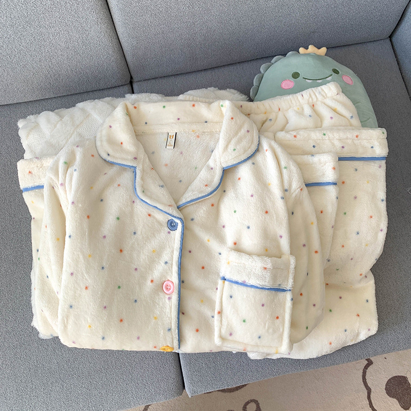 睡衣冬季女款家居服珊瑚绒开衫加厚秋冬款可爱2024年两件套装加绒