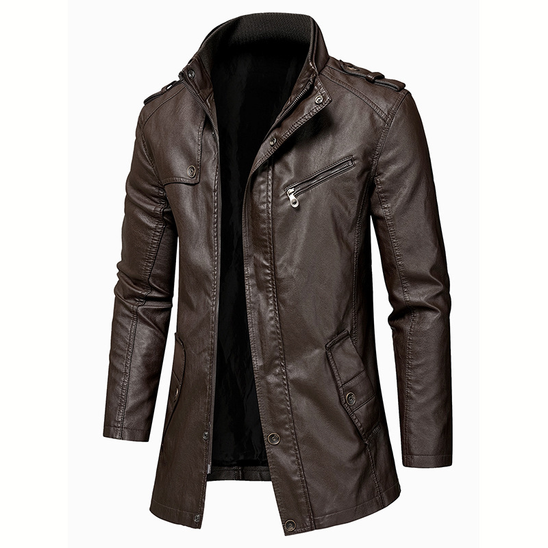 Spring Leather Jacket for Men, Mid-Length Casual High-End Leather Coat, Stylish Oversized Trench Coat