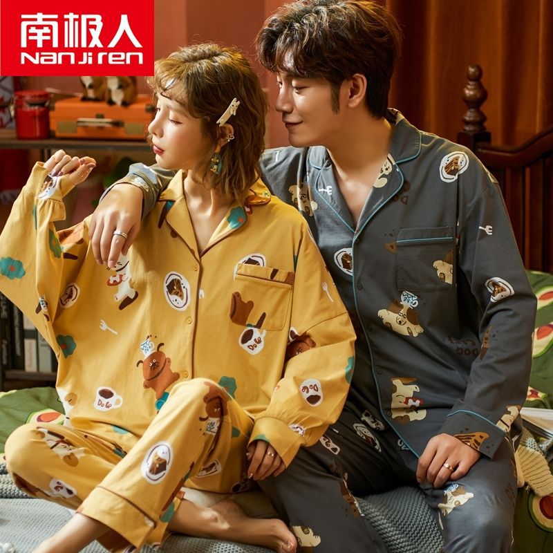 Pareja pijamas hombres Otoño e Invierno algodón de manga larga estilo coreano más tamaño ropa para el hogar primavera y otoño de las mujeres lindas