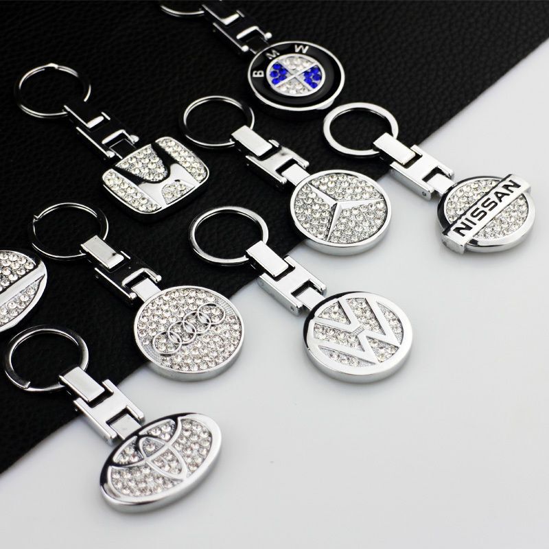 High-End Diamond-Encrusted Car Keychain Pendant Jewelry Mercedes-Benz Volkswagen Bmw Ford Car Logo Cute Keychain
