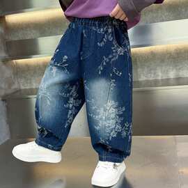 男童春秋装刺绣藤花朵牛仔裤韩版儿童帅气潮款宽松弯刀裤宝宝裤子
