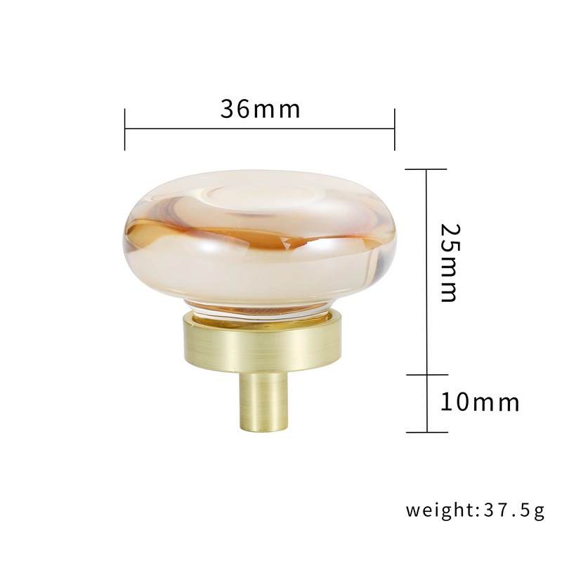 Manija al por mayor de lujo ligero puerta de gabinete manija de armario aleación de zinc color champán manija de puerta estilo nórdico manija de cristal de un solo orificio