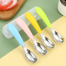 不锈钢勺子儿童勺幼儿辅食勺吃饭喝汤勺宝宝汤匙调羹元宝勺收纳盒