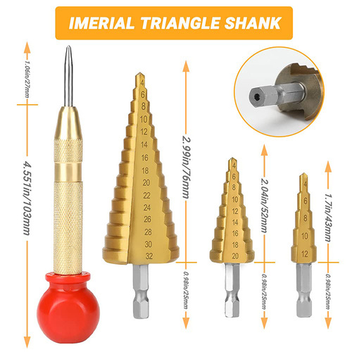 Drill bit 26pc combination set, pagoda drill, center punch, woodworking three-point drill, five-edged chamfer, cork drill