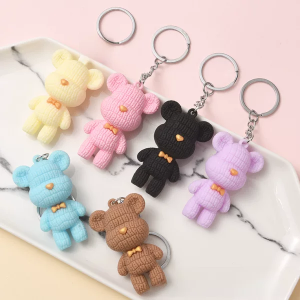 New creative pvc soft rubber wool bear key chain fashion cute bag Cartoon Doll pendant gift ornaments