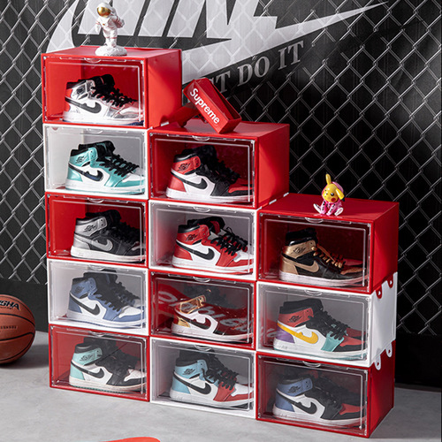 Transparent shoe box aj shoe storage box household drawer-type dust-proof plastic shoe cabinet internet celebrity sneaker shoe wall space saving