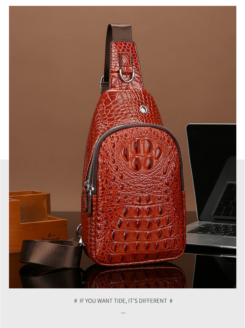 Men's Crocodile Pattern Leather Chest Bag Crossbody Shoulder Bag_voghion.com