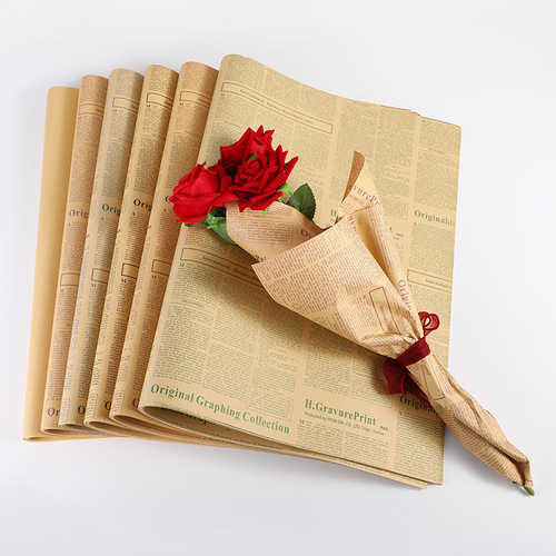 Flower wrapping paper English newspaper retro kraft paper background paper bag book paper gift bouquet bag flower paper material