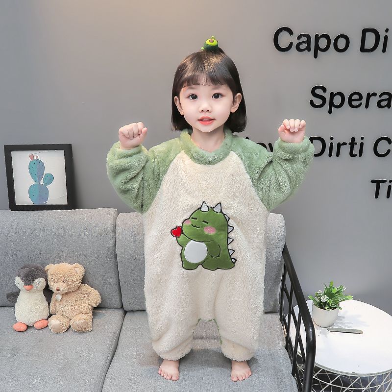 儿童睡衣女孩秋冬款加厚防着凉珊瑚绒女童家居服冬季保暖婴儿睡袋