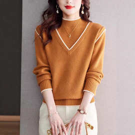 欧货长袖线衫女2025秋季新款圆领宽松显瘦时尚简约套头针织衫